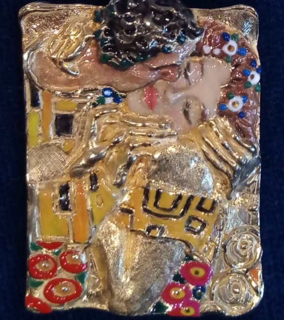 The Kiss, Gustav Klimt, enamel and gold