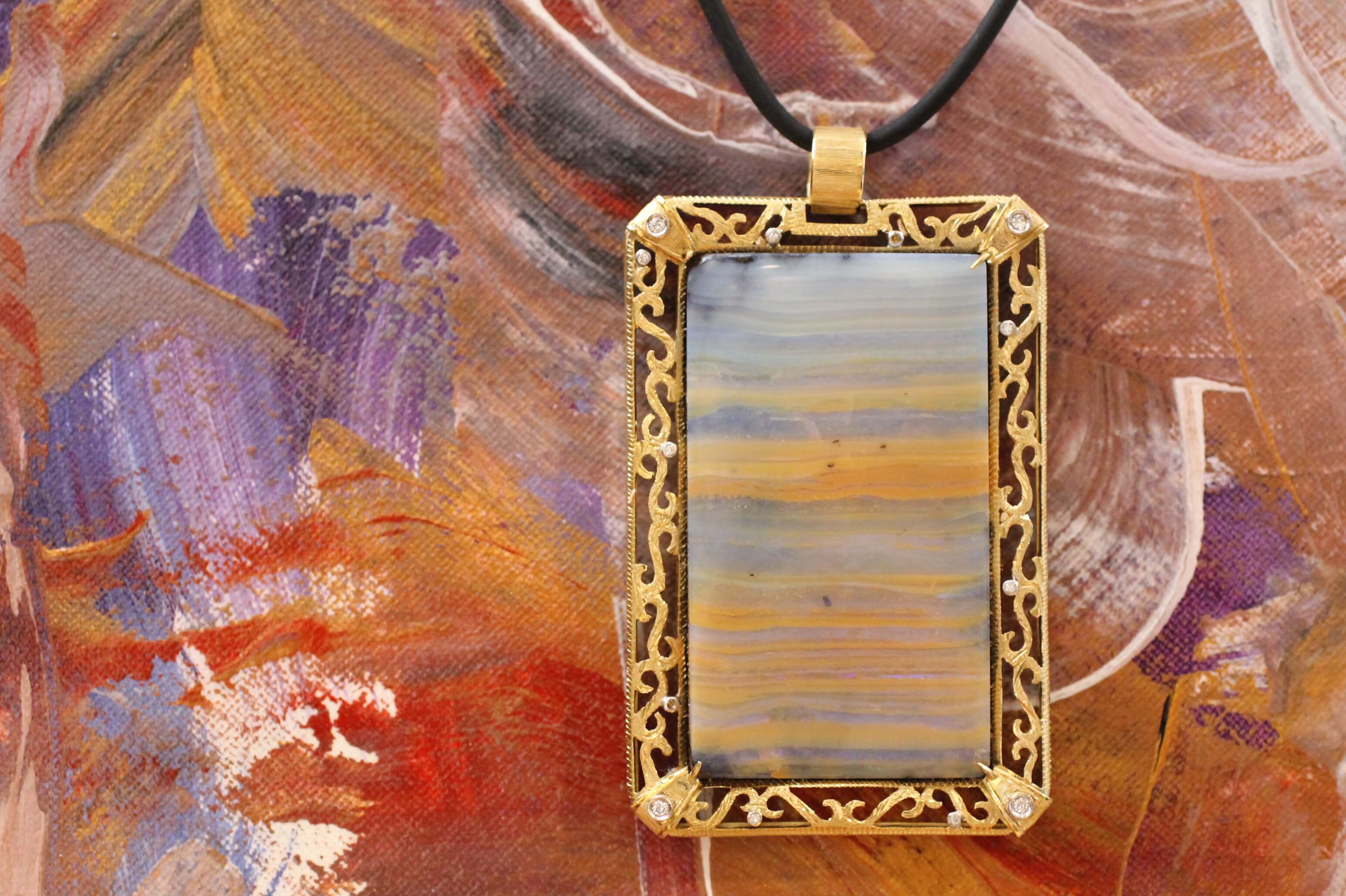 Gold, Australian Opal and Diamonds Pendant