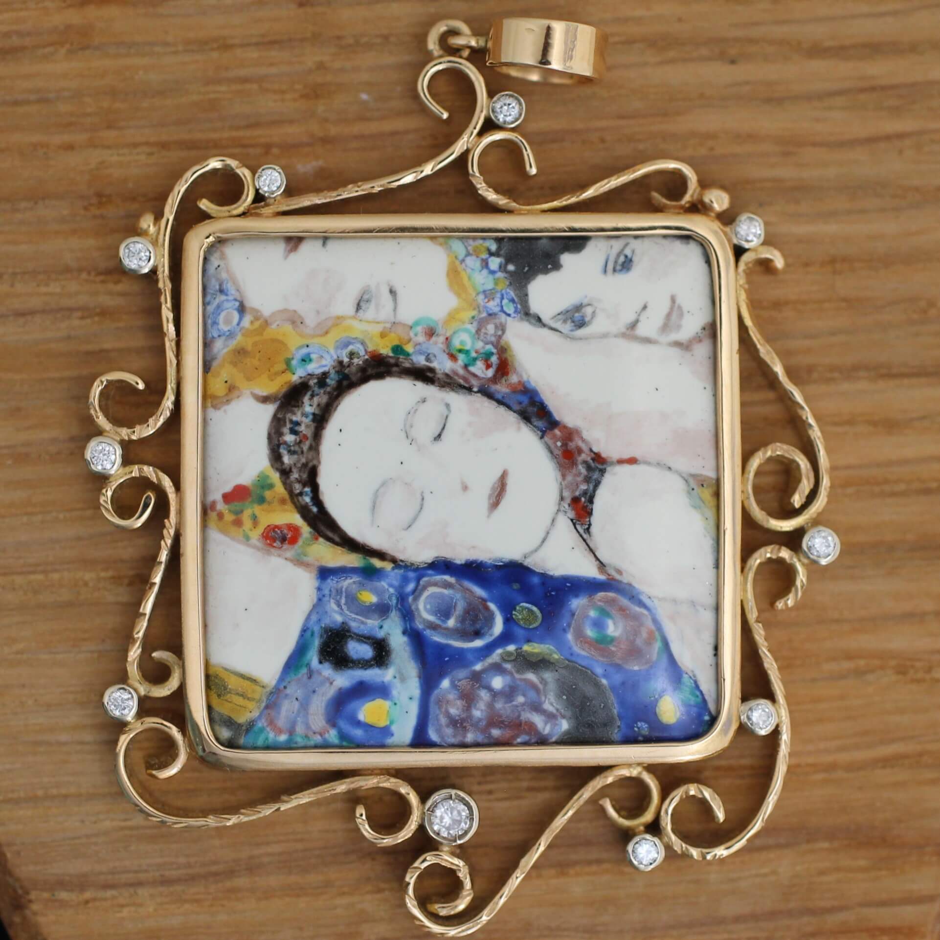 Gold Pendant inspired by The Virgin, a painting of Gustav Klimt