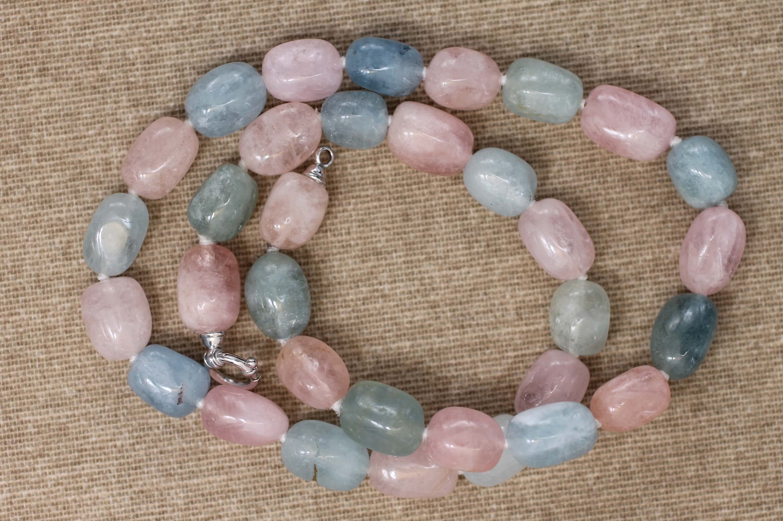 Aquamarine, Morganite and white Gold necklace