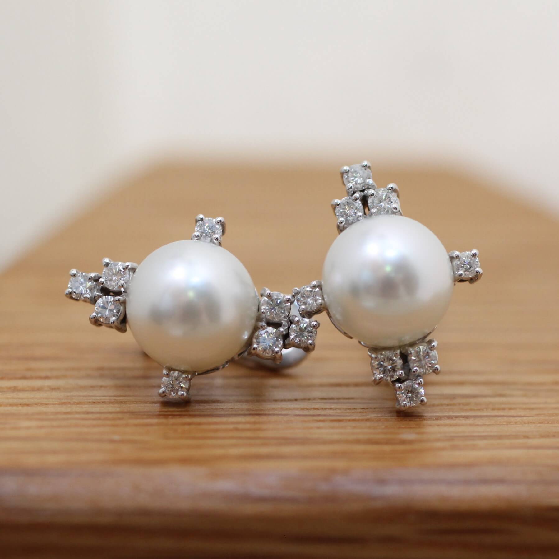 Gold, Australian Pearls and Diamonds Earrings