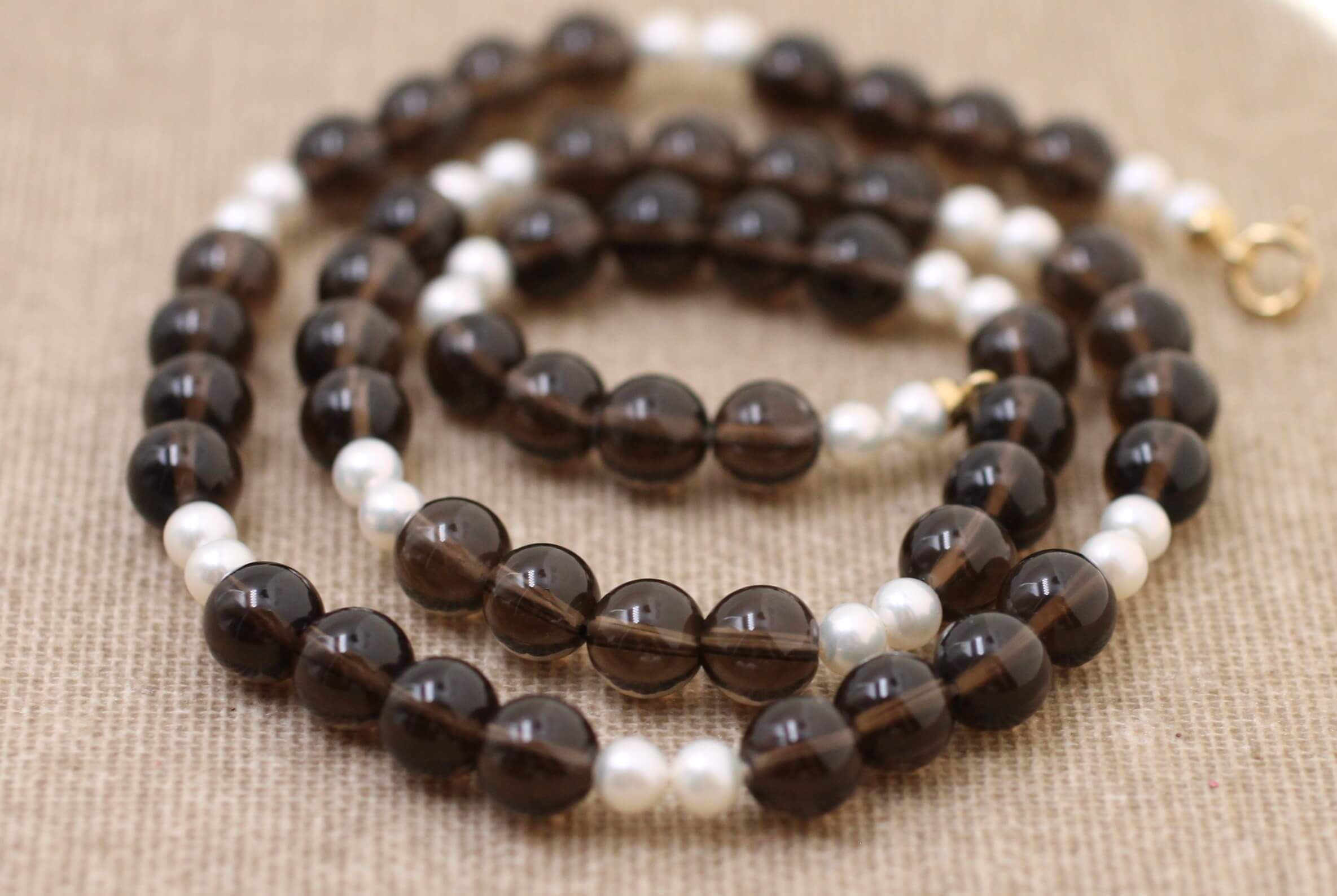 Gold, Smoky Quartz and Pearls necklace