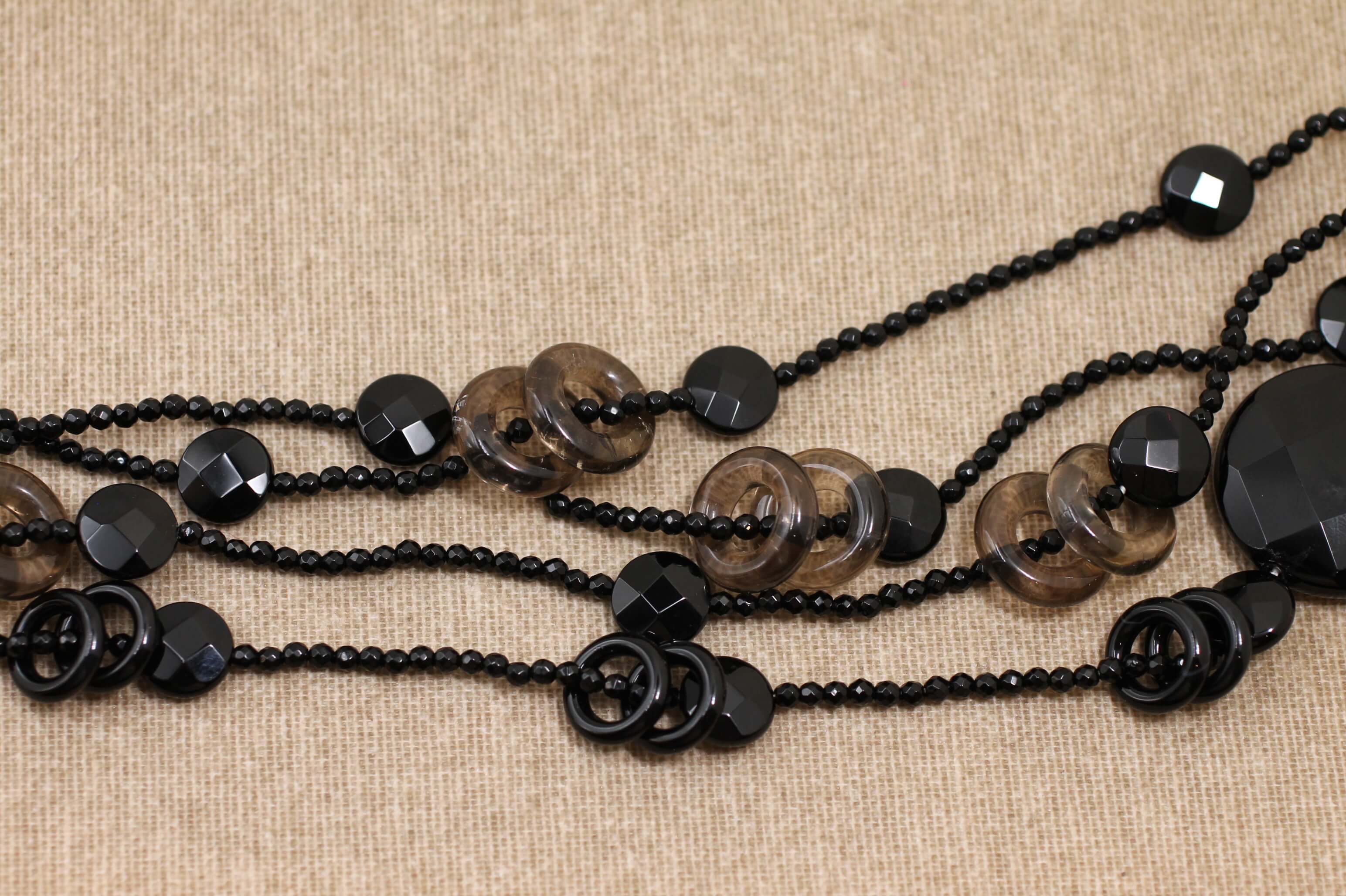 Faceted Onyx and Smoky Quartz necklace